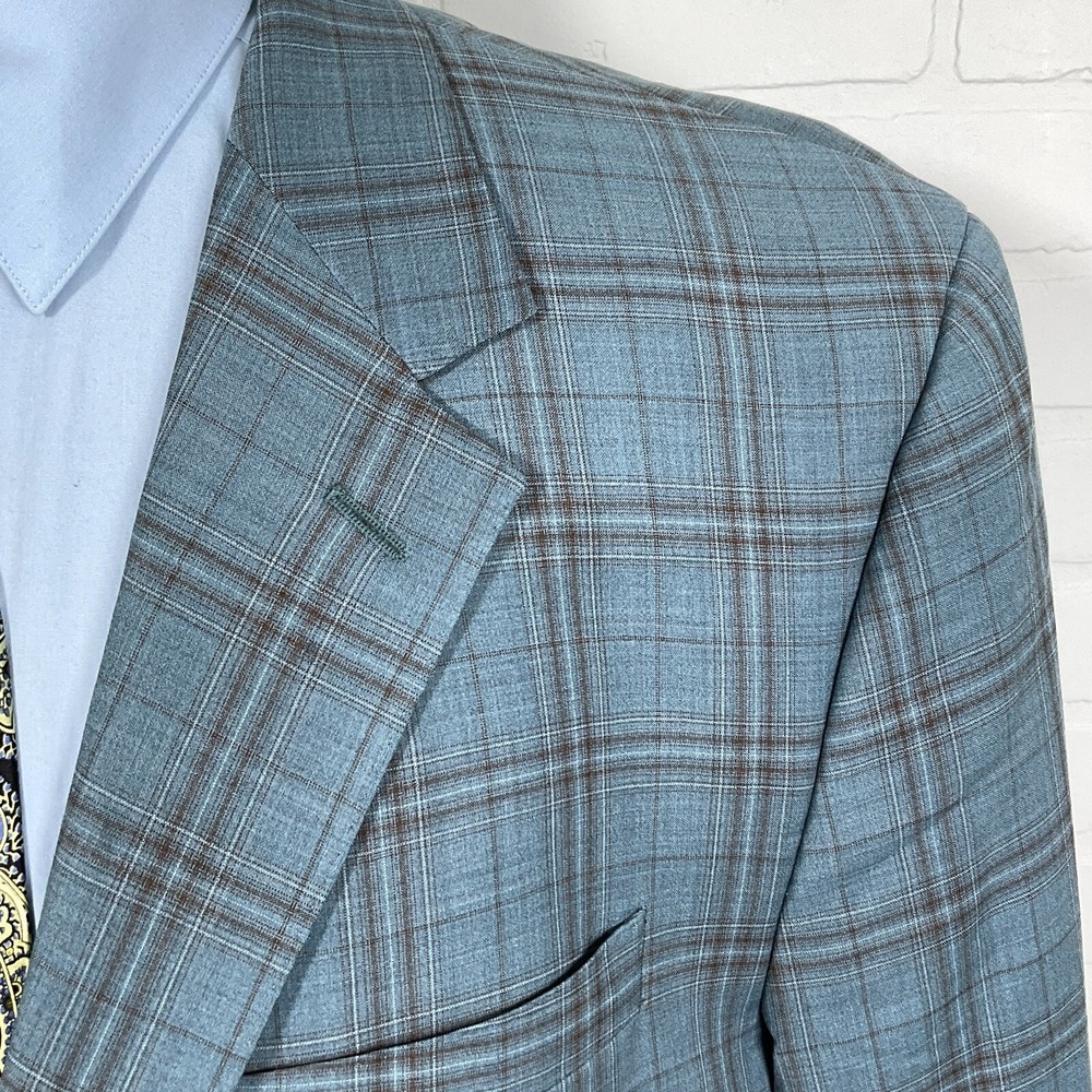 Coppley Blazer Men 50T‎ Turquoise Brown Plaid Super 130 Reda Sal Lauretta